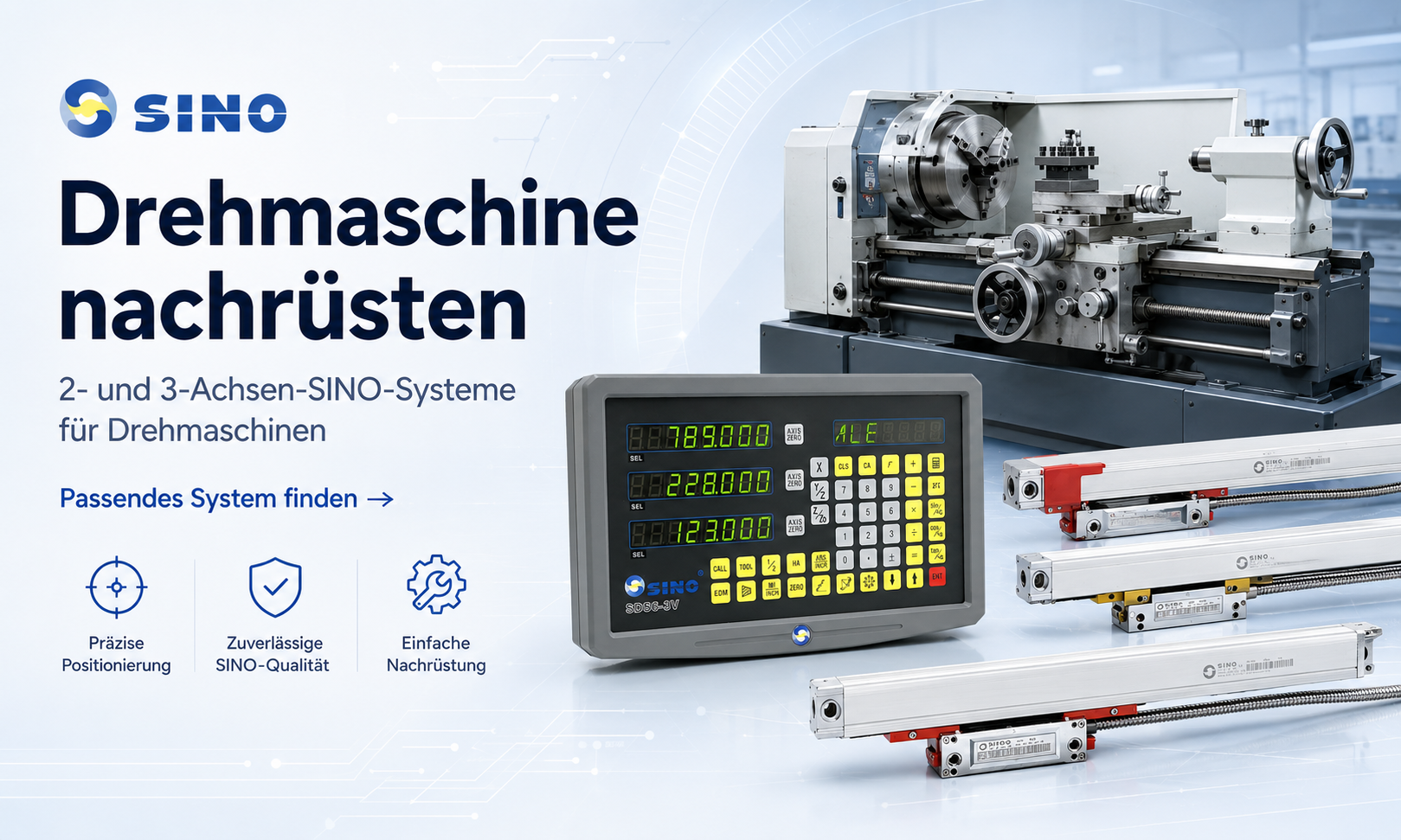 Drehmaschine mit SINO Digitalanzeige und Glasmaßstäben nachrüsten