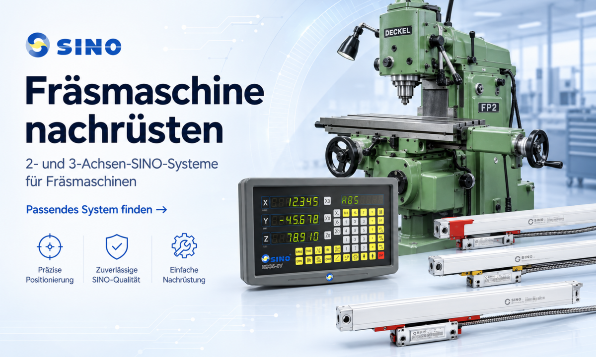 Deckel FP2 Fräsmaschine mit ORIGINAL SINO EU/CE Digitalanzeige und Glasmaßstäben nachrüsten